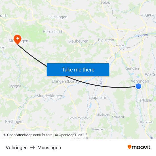 Vöhringen to Münsingen map