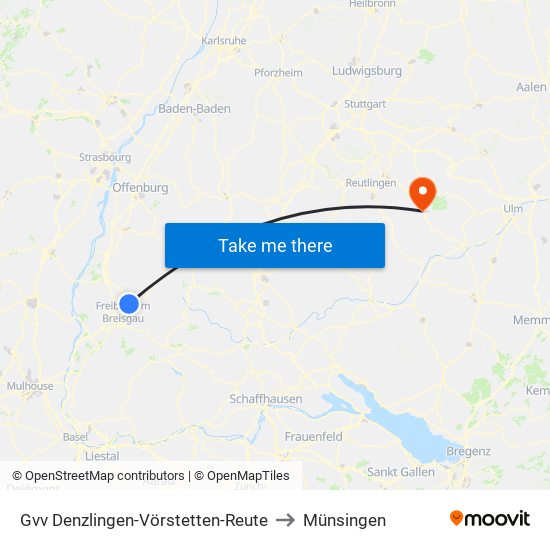 Gvv Denzlingen-Vörstetten-Reute to Münsingen map