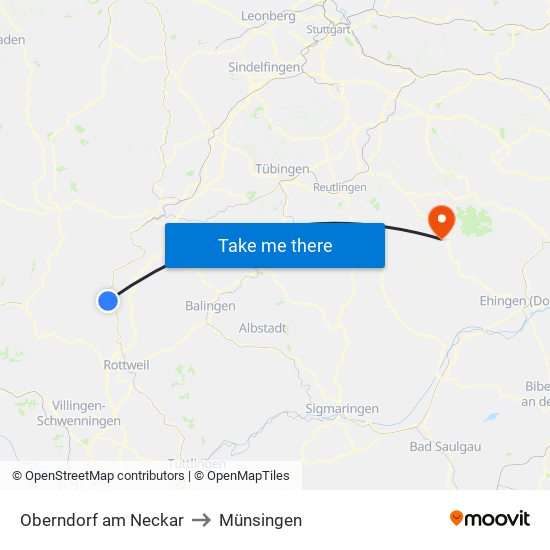 Oberndorf am Neckar to Münsingen map