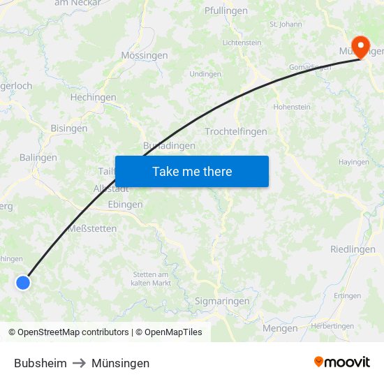 Bubsheim to Münsingen map