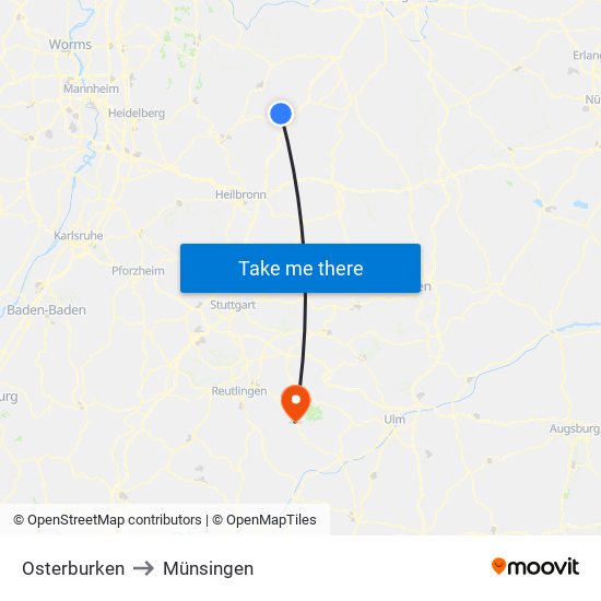 Osterburken to Münsingen map