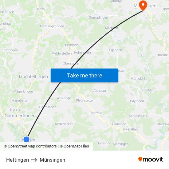 Hettingen to Münsingen map