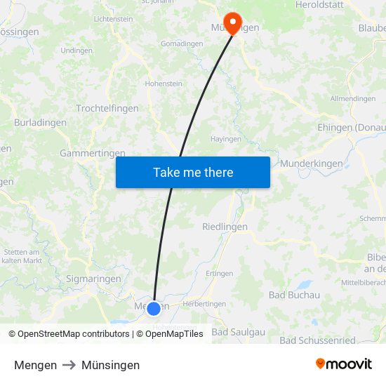 Mengen to Münsingen map