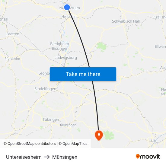 Untereisesheim to Münsingen map