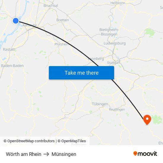 Wörth am Rhein to Münsingen map