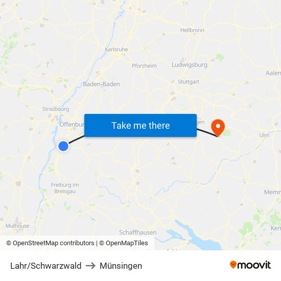 Lahr/Schwarzwald to Münsingen map