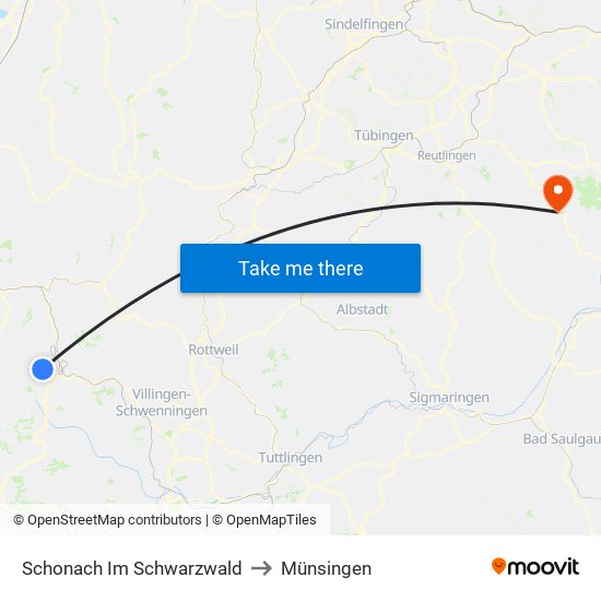 Schonach Im Schwarzwald to Münsingen map