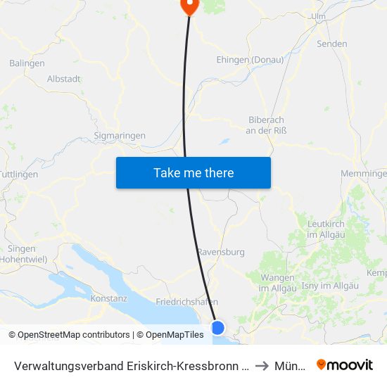 Verwaltungsverband Eriskirch-Kressbronn am Bodensee-Langenargen to Münsingen map