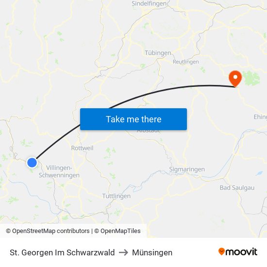 St. Georgen Im Schwarzwald to Münsingen map