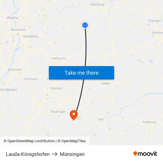 Lauda-Königshofen to Münsingen map