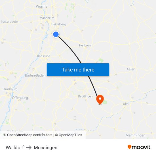 Walldorf to Münsingen map