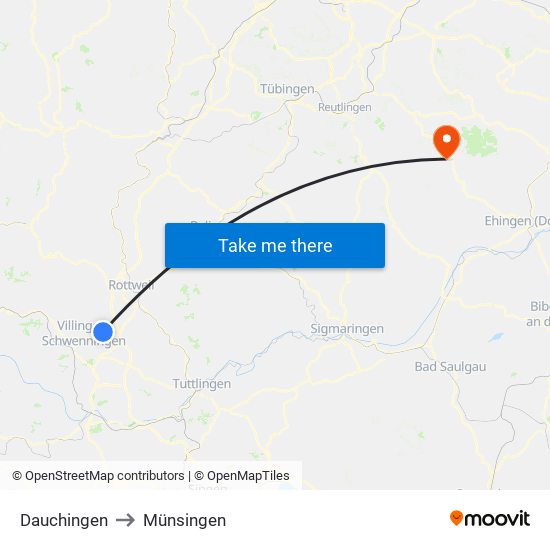 Dauchingen to Münsingen map