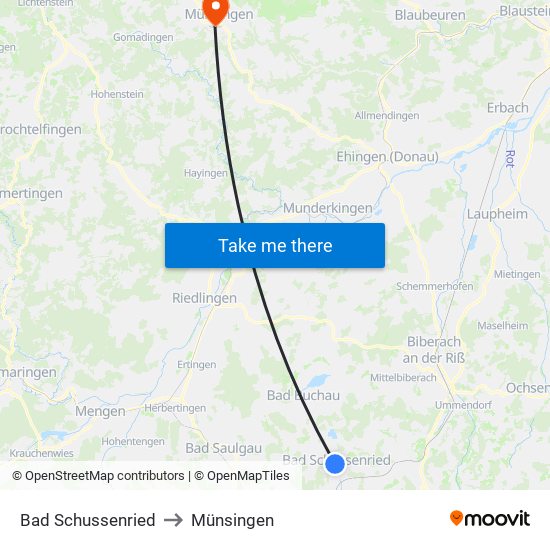 Bad Schussenried to Münsingen map