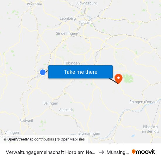 Verwaltungsgemeinschaft Horb am Neckar to Münsingen map