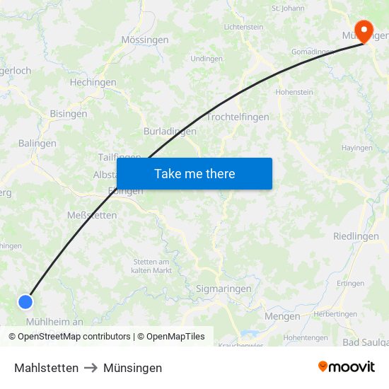 Mahlstetten to Münsingen map