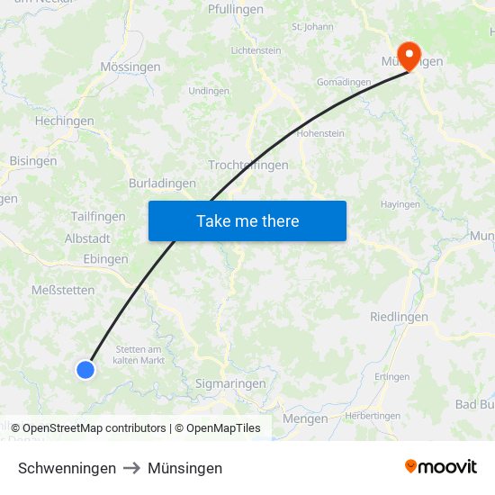 Schwenningen to Münsingen map