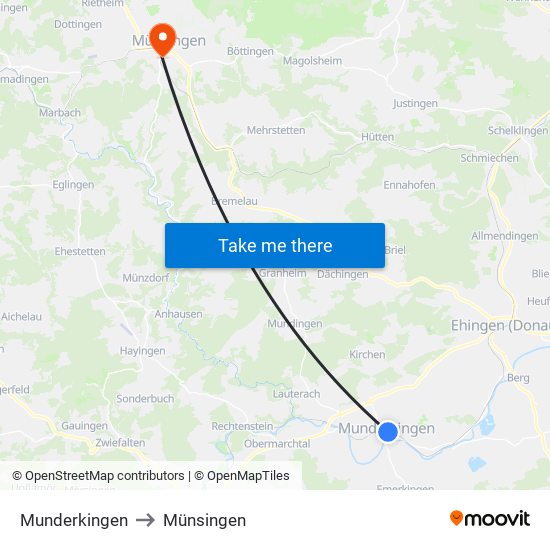 Munderkingen to Münsingen map