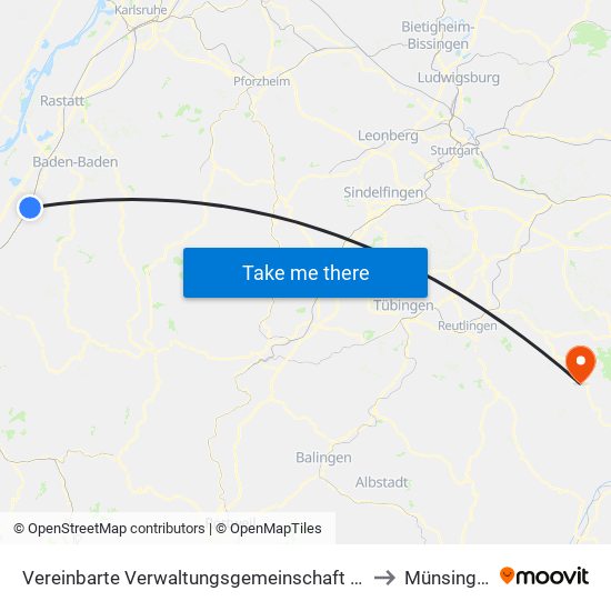 Vereinbarte Verwaltungsgemeinschaft Bühl to Münsingen map