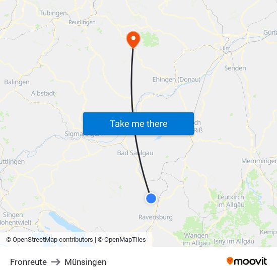 Fronreute to Münsingen map