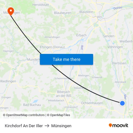 Kirchdorf An Der Iller to Münsingen map