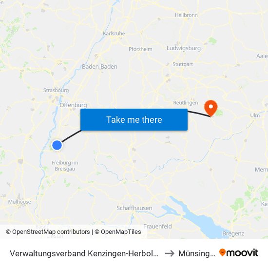 Verwaltungsverband Kenzingen-Herbolzheim to Münsingen map