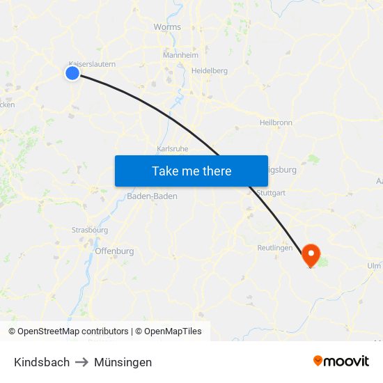 Kindsbach to Münsingen map