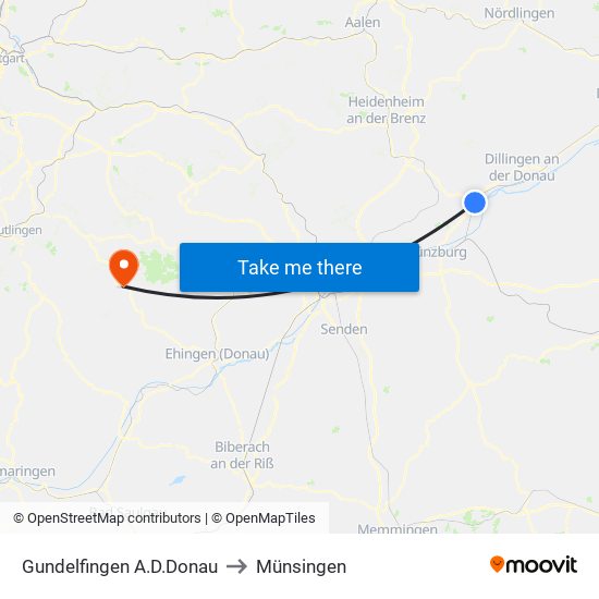Gundelfingen A.D.Donau to Münsingen map