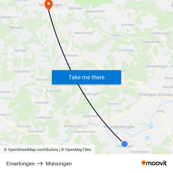 Emerkingen to Münsingen map