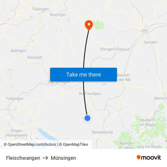Fleischwangen to Münsingen map