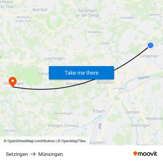 Setzingen to Münsingen map