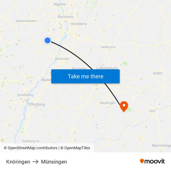 Knöringen to Münsingen map