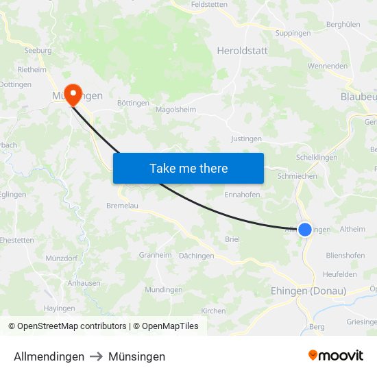 Allmendingen to Münsingen map