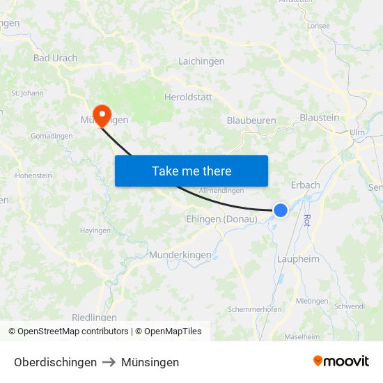 Oberdischingen to Münsingen map