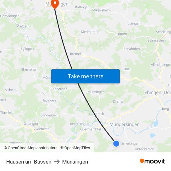 Hausen am Bussen to Münsingen map