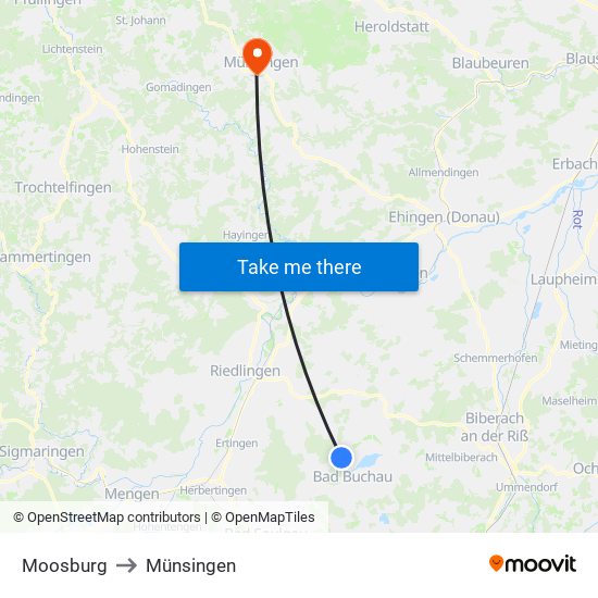 Moosburg to Münsingen map