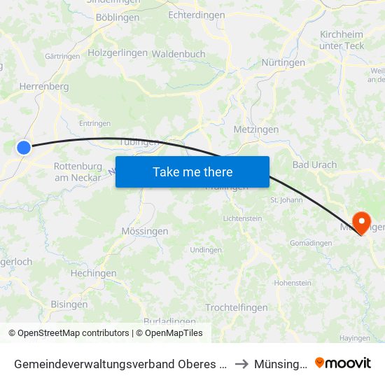 Gemeindeverwaltungsverband Oberes Gäu to Münsingen map