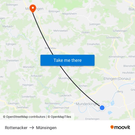 Rottenacker to Münsingen map