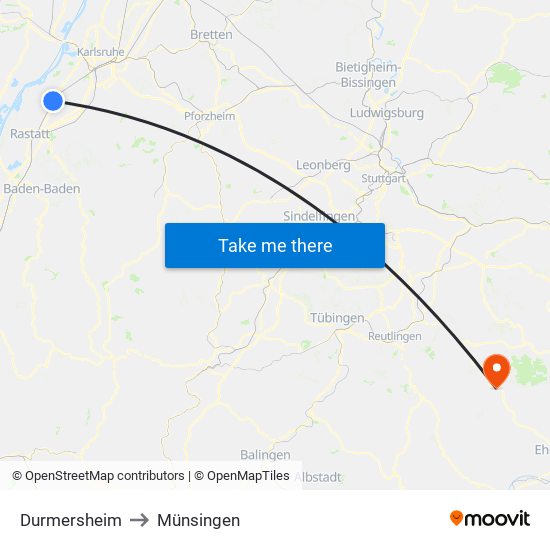 Durmersheim to Münsingen map