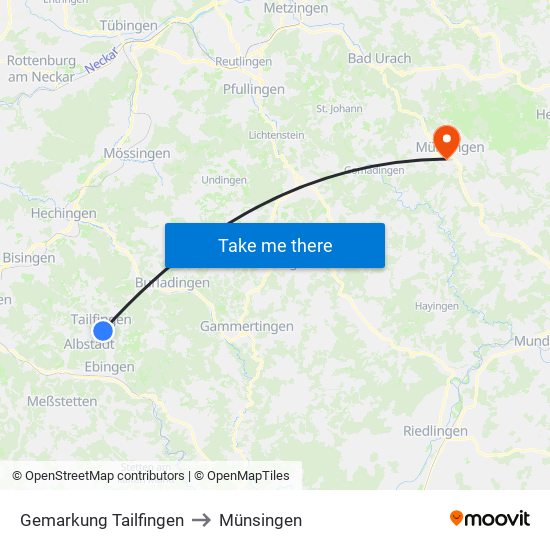 Gemarkung Tailfingen to Münsingen map