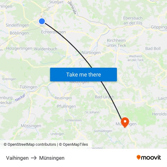 Vaihingen to Münsingen map