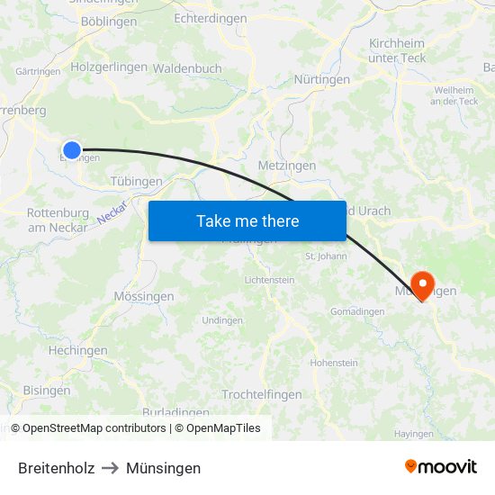 Breitenholz to Münsingen map