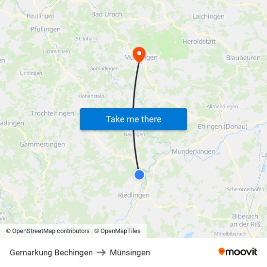 Gemarkung Bechingen to Münsingen map