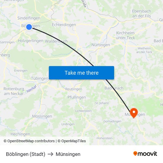 Böblingen (Stadt) to Münsingen map