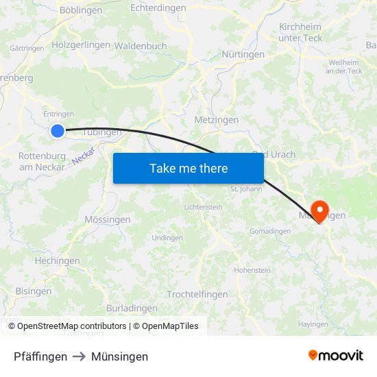 Pfäffingen to Münsingen map