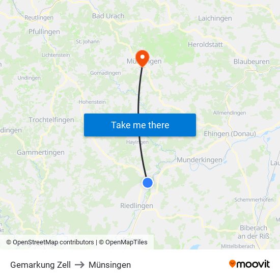 Gemarkung Zell to Münsingen map