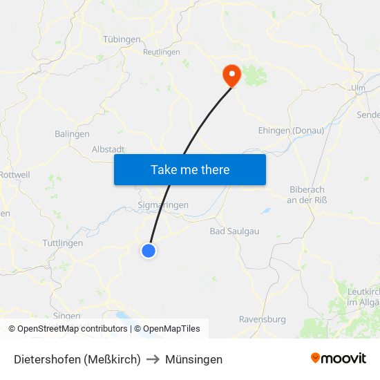 Dietershofen (Meßkirch) to Münsingen map