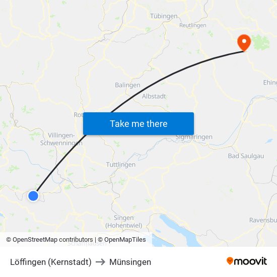 Löffingen (Kernstadt) to Münsingen map