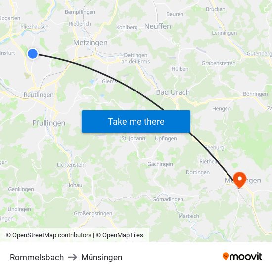 Rommelsbach to Münsingen map