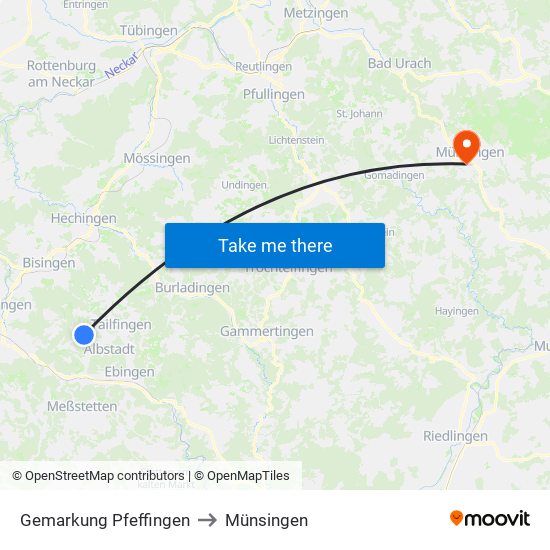 Gemarkung Pfeffingen to Münsingen map