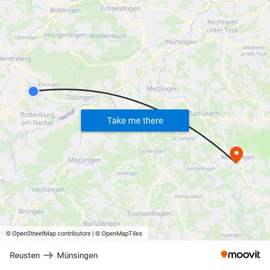 Reusten to Münsingen map